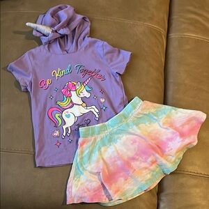 Purple Unicorn T-Shirt and Tie-Dye Skirt Set